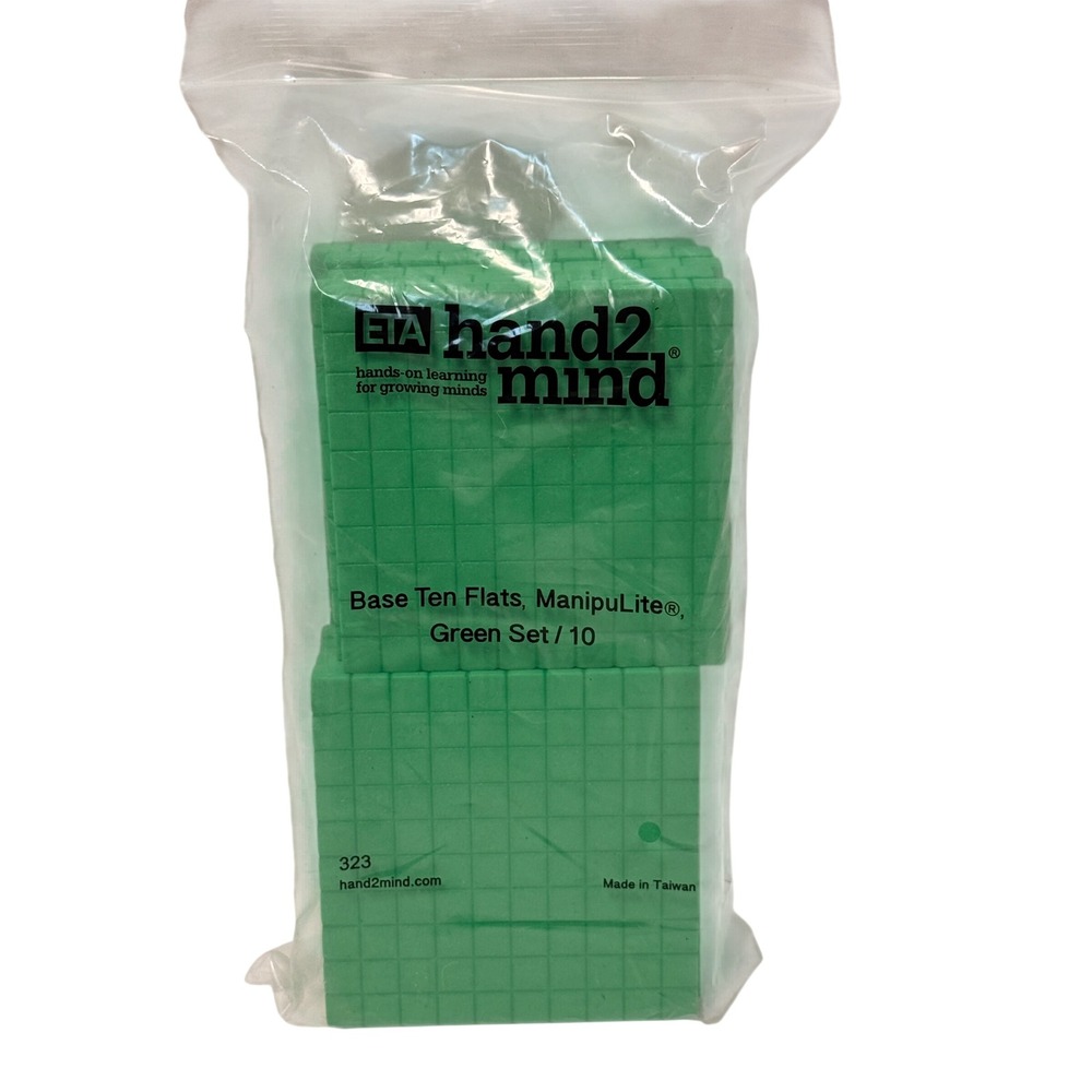ETA hand2mind ManipuLite‎ Base Ten Flats Green Set of 10 Math Manipulatives
